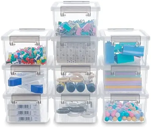 0.53 QT 10 Packs Small Storage Bins Plastic Storage Container Stackable Box with Lids for Organizing, Clear White