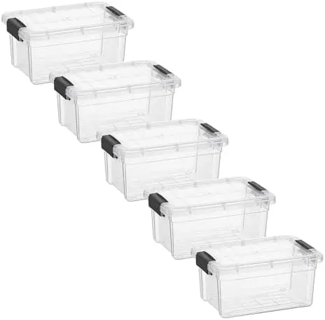 1.85 Quart Clear Plastic Storage Boxes with Lids, Stackable Organizer Containers, BPA-Free Storage Bins for Home, Office, School & Dorm, 5 Pack