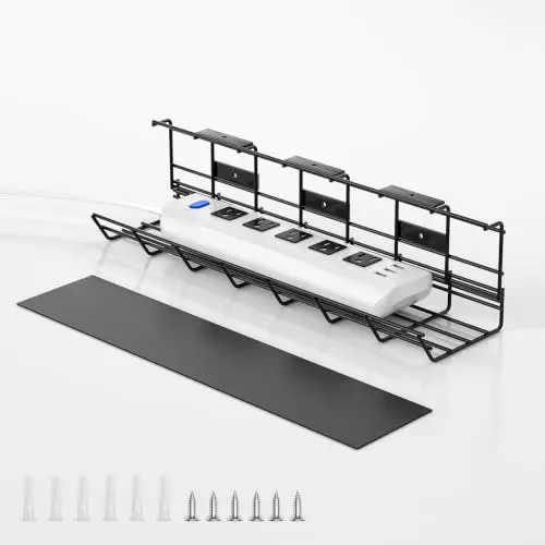 1 Pack Under Desk Cable Management Tray, Black