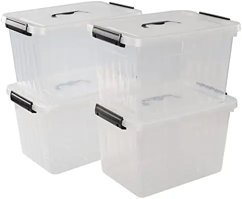 10 L Clear Plastic Latching Box, Storage Bin with Lids, 4-Pack