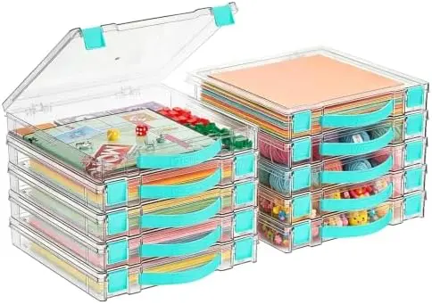 10 Pack Board Game Storage with Handle and Snap-Tight Latch Lid