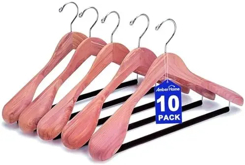 10 Pack Cedar Wood Suit Coat Hangers with Extra Wide Shoulder