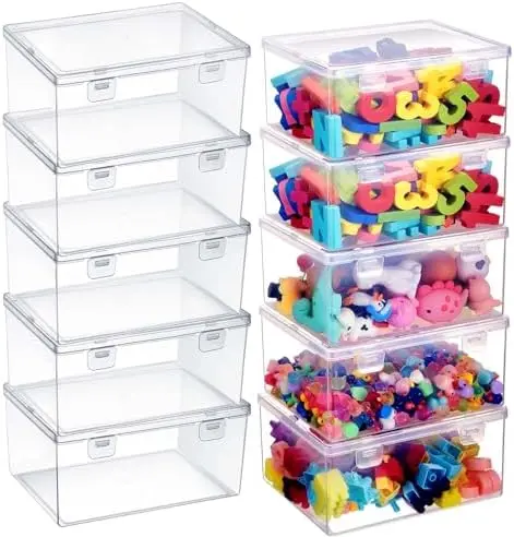 10 Pcs Clear Plastic Storage Bins with Lids Stackable for Toys