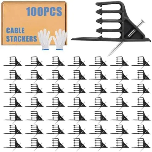100Pcs Cable Stackers, Multi-Cable Staples Clips with Steel Nails for Wires