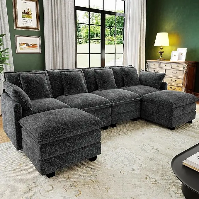 107" Cloud Couch Sectional, U Shaped Modular Sectional Sofa, 4-Seat Deep Seat