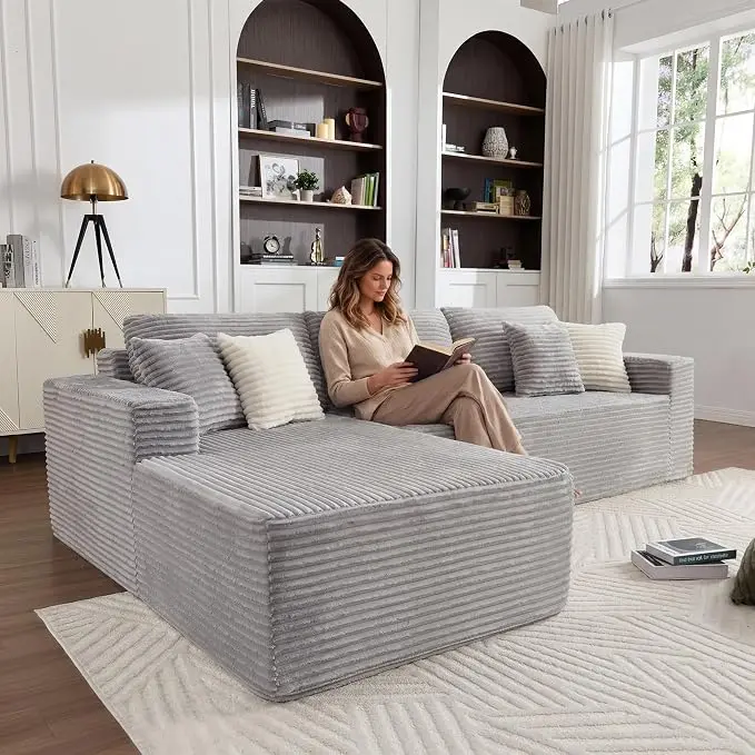 108" Boneless Couch, L-Shaped Modular Sectional Sofa