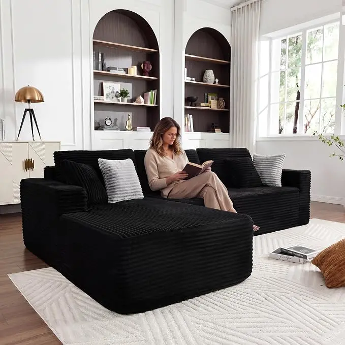 108" Boneless Couch, L-Shaped Modular Sectional Sofa
