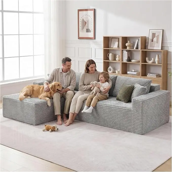 108" Boneless Couch Modular Sectional Sofa, L-Shaped Couch