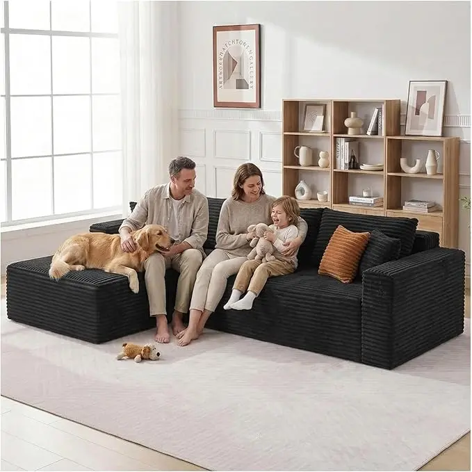 108" Boneless Couch Modular Sectional Sofa, L-Shaped Couch