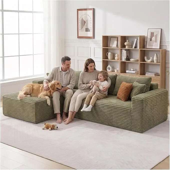 108" Boneless Couch Modular Sectional Sofa, L-Shaped Couch
