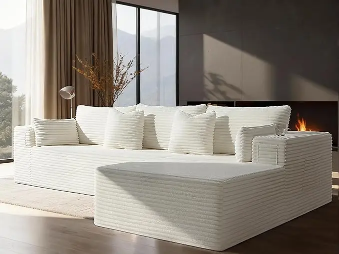 108" Cloud Sectional Couch, Comfort L Shaped Boneless Couch