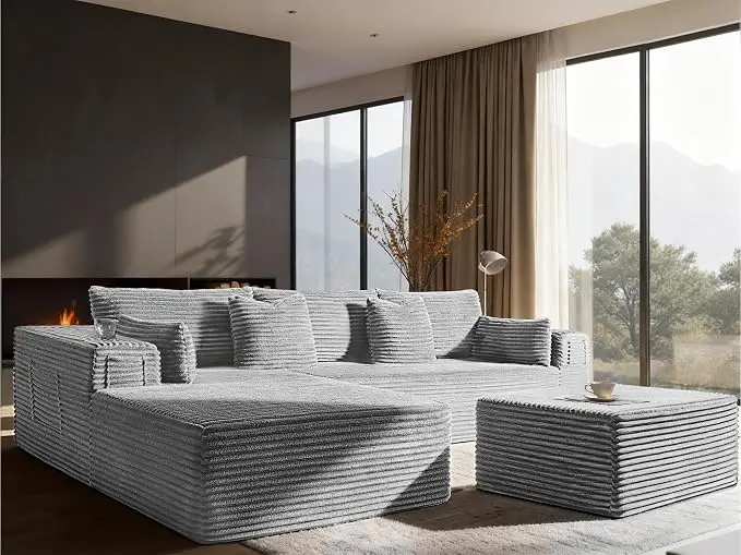 108" Oversized Cloud Sectional Couch, Comfort U Shaped Boneless Couch