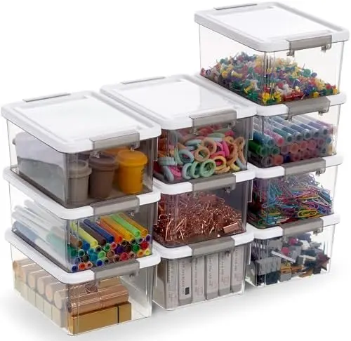 10Packs 1.3Qt Small Storage Bins with Lids,Stackable Clear