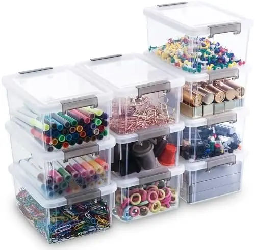 10Packs 1.3Qt Small Storage Bins with Lids,Stackable Clear