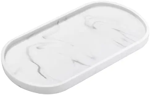 11.4" Oval Bathroom Tray for Countertop Organizer, Marble White