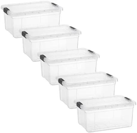 11 Quart Clear Plastic Storage Boxes with Lids, Stackable Organizer Containers, BPA-Free Storage Bins for Home, Office, School & Dorm, 5 Pack