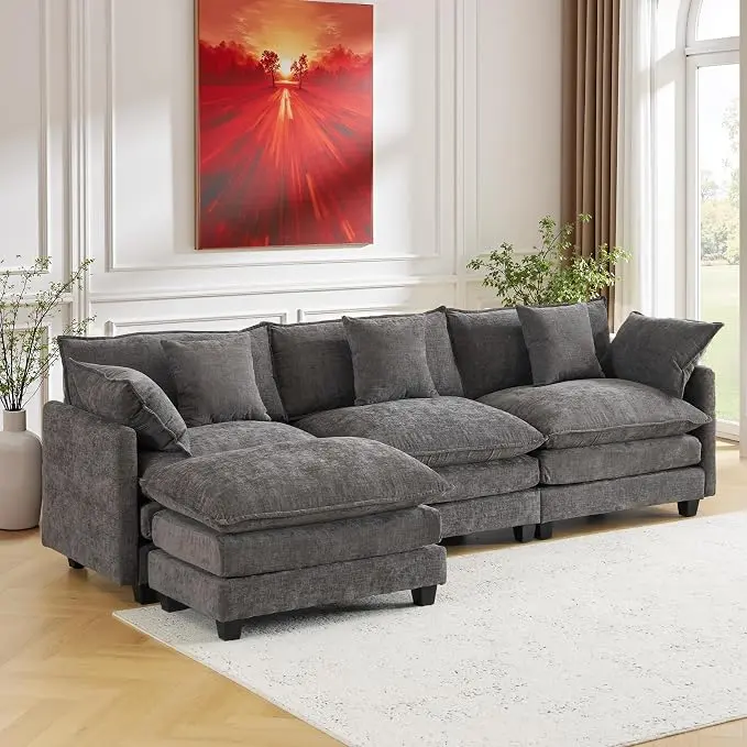 111.4" L-Shaped Cloud Chenille Sofa Sectional Couch