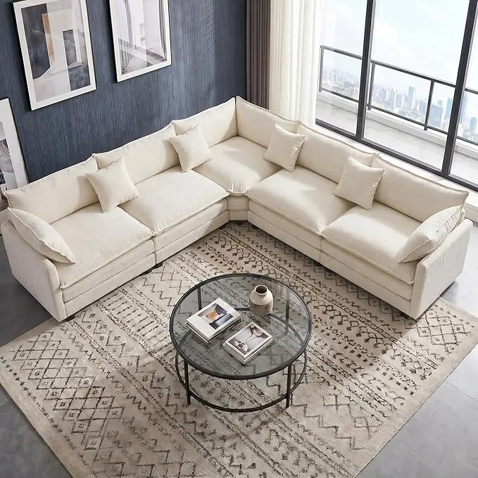 111.4" V-Shaped Corner Couch Sectional|5 Seat Customizable Modular Cloud