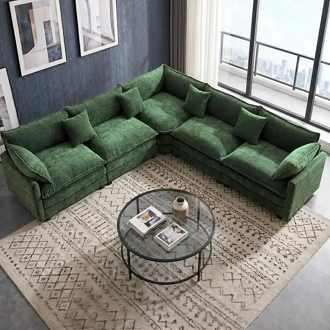 111.4" V-Shaped Corner Couch Sectional|5 Seat Customizable Modular Cloud