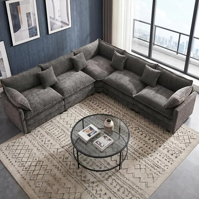 111.4" V-Shaped Corner Couch Sectional|5 Seat Customizable Modular Cloud