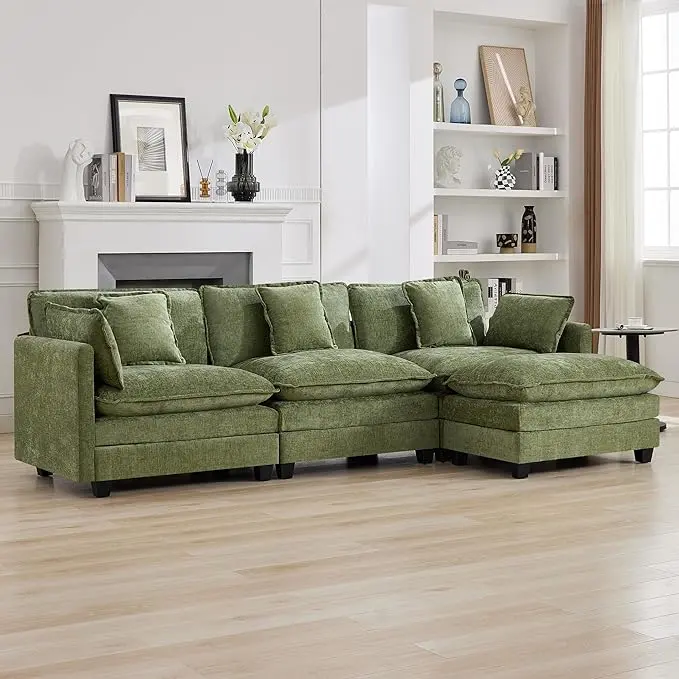 111'' Cloud Deep Seat Sectional Couch, Modern Comfy Chenille L Shaped Sectional