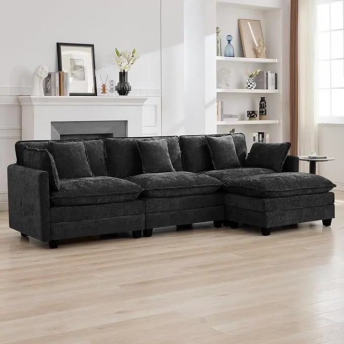 111'' Sectional Cloud Deep Seat Couch, Modern Comfy Chenille L Shaped Sectional