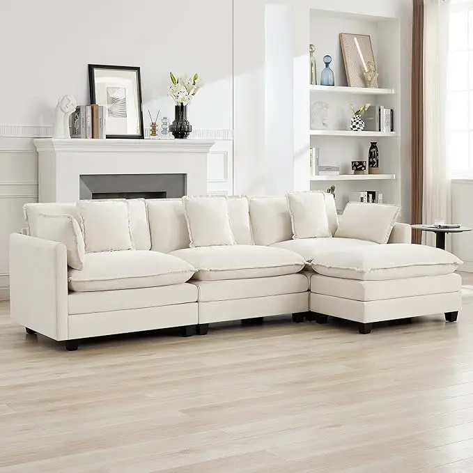 111'' Sectional Cloud Deep Seat Couch, Modern Comfy Chenille L Shaped Sectional