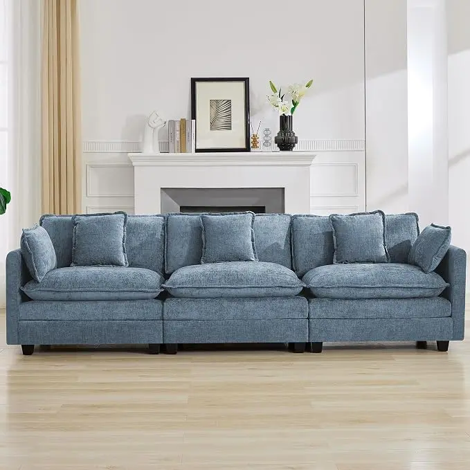 111'' Sectional Cloud Deep Seat Couch, Modern Comfy Chenille Modular Sectional