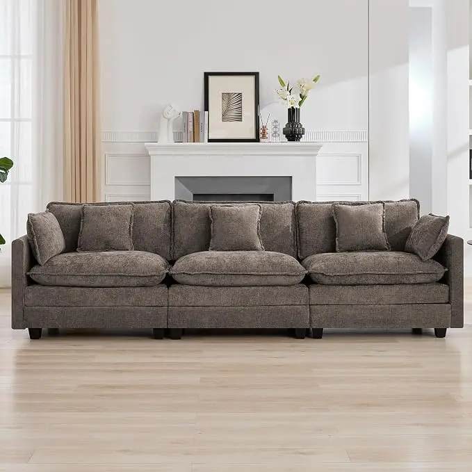 111'' Sectional Cloud Deep Seat Couch, Modern Comfy Chenille Modular Sectional