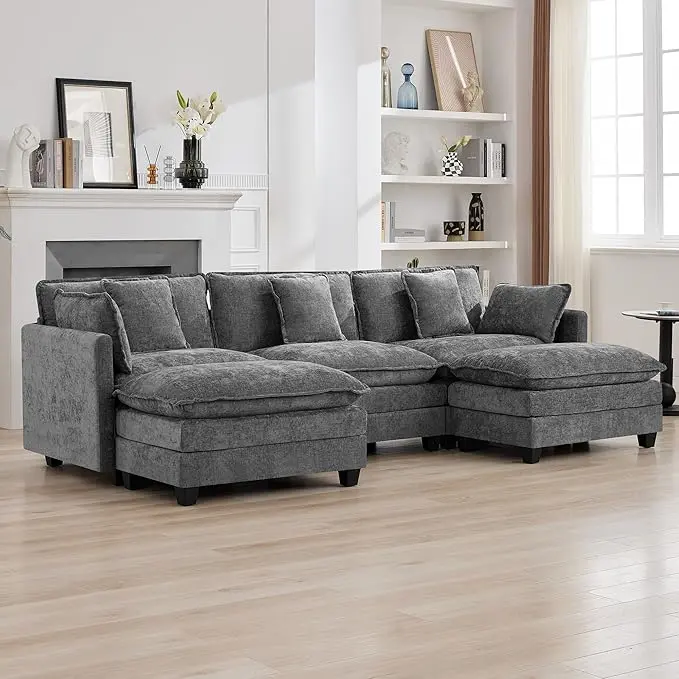 111'' Sectional Cloud Deep Seat Couch, Oversized Chenille U Shaped Sectional