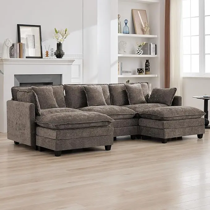 111'' Sectional Cloud Deep Seat Couch, Oversized Chenille U Shaped Sectional