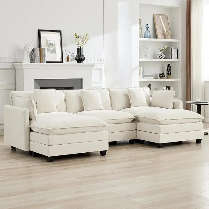 111'' Sectional Cloud Deep Seat Couch, Oversized Chenille U Shaped Sectional