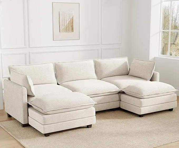 112'' Sectional Modular Cloud Couch, Oversized 5 Seat Couches U Shaped Sofa