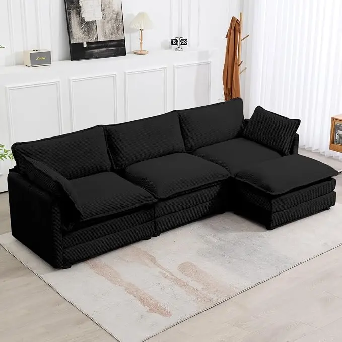 112'' Sectional Modular Cloud Couch, Oversized L Shaped 3 Seat Sofa