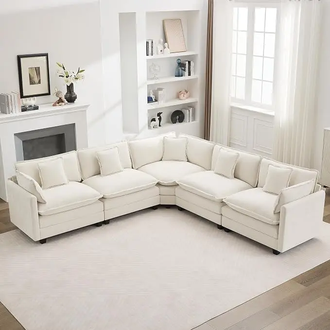 113'' V Shaped Cloud Sectional Sofa, Oversized Deep Seat Couches