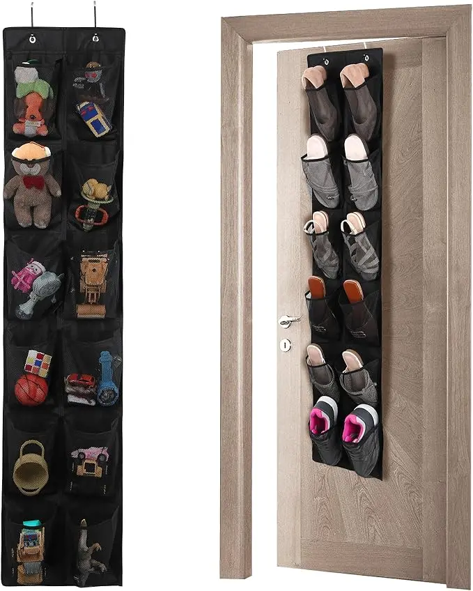 12 Large Pockets Over The Door Hanging Shoe Organizer, Black