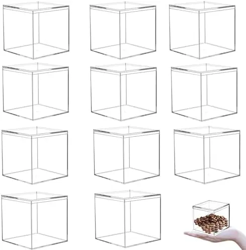 12-Pack Acrylic Square Cube Clear Storage Box, 2.95x2.95x2.95 Inch