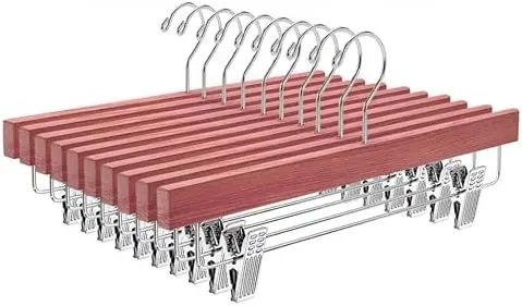 12 Pack American Red Cedar Wood Pants Hangers with Clips