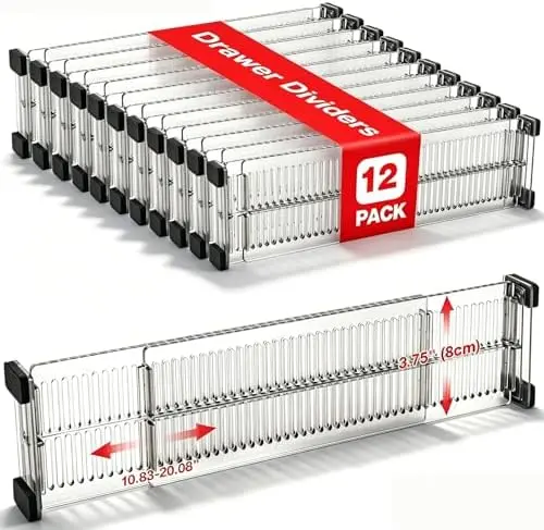 12 Pack Drawer Dividers for Clothes, 3.75" High, 10.83-20.08'' Adjustable