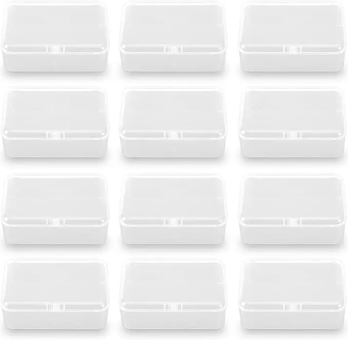 12 Pack Rectangular Clear Plastic Organizer Storage Box Containers (3.54 x 2.36 x 1.38 inch) with Lid for Beads and More