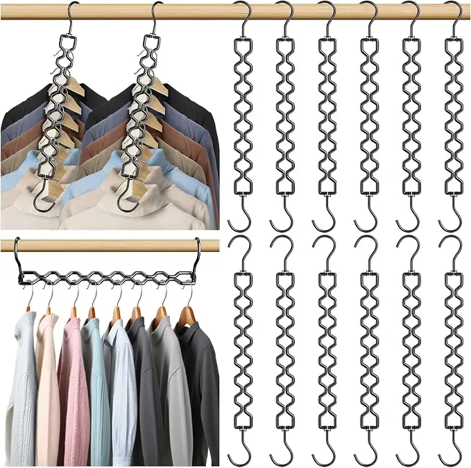 12 Pack Space Saving Hangers for Clothes, Sturdy Metal Hangers Heavy Duty Magic