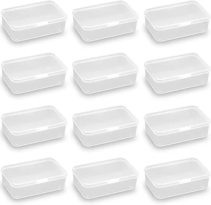 12 pcs Clear Plastic Box Containers (4.65" x 2.84" x 1.38 inch), Organizer Storage Box for Small items, Rectangular Storage Containers, Small Bead Organizer