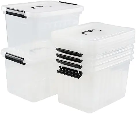 12 Quart Clear Plastic Latching Storage Box, 6 Packs