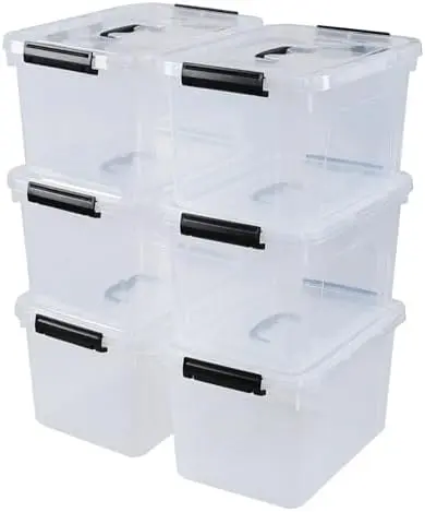 12 Quart Clear Plastic Storage Latch Bins with Handle, 6 Packs