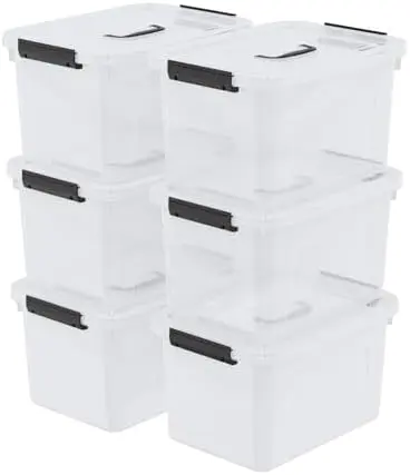 12 Quart Plastic Storage Bins with Lids, Plastic Storage Latch Box with Handle, 6 Packs