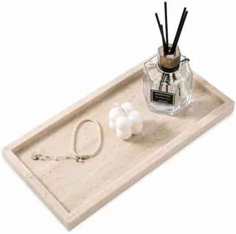 12" x 6" Travertine Vanity Tray for Home, Marble Decorative Tray