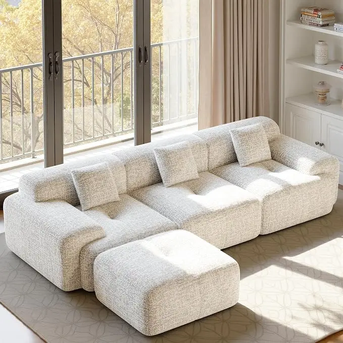 122" L Shaped Convertible Modular Couch, Cloud Couch Sectional