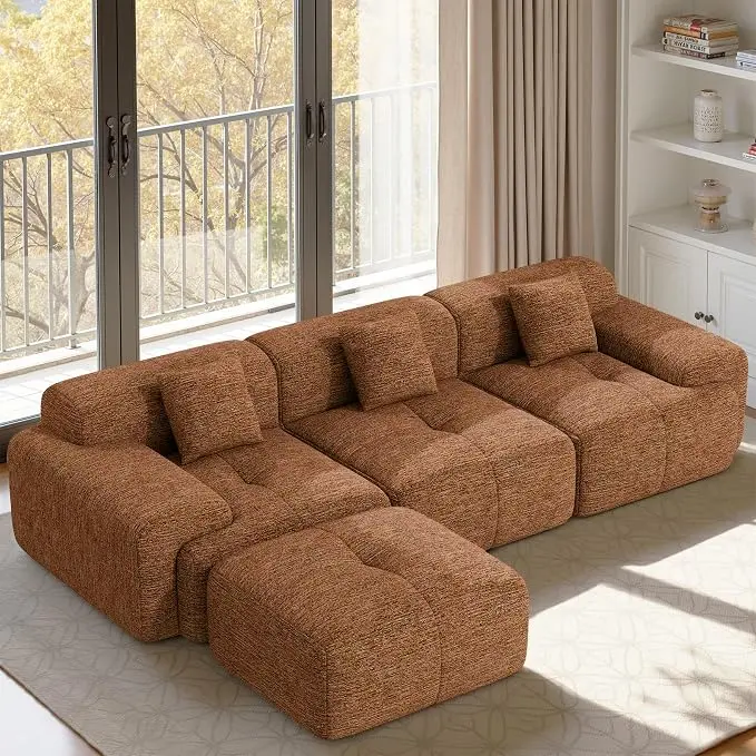 122" L Shaped Convertible Modular Couch, Cloud Couch Sectional