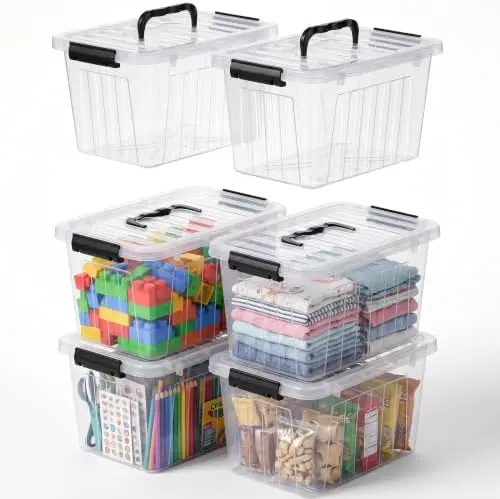 12QT 6-Pack Clear Storage Bins with Lids Plastic Bins with Handles