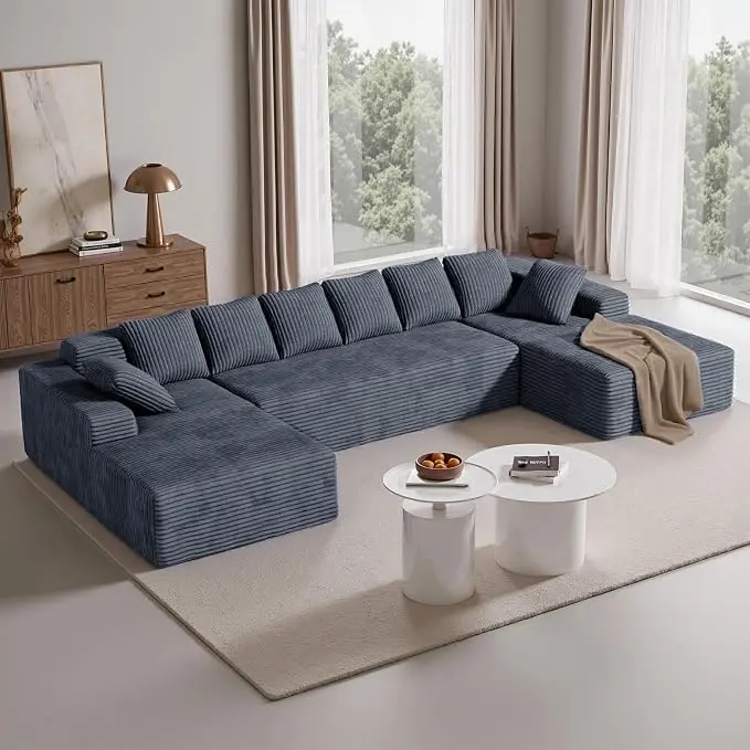 131'' Modular Sectional Cloud Sofa, U-Shaped Boneless Couches